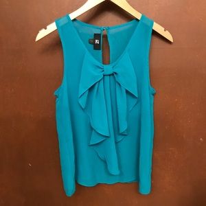 Teal Sleeveless Blouse with Bow